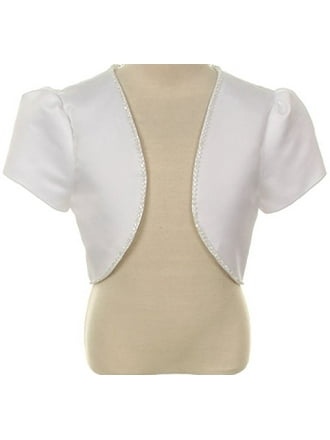 BNY Corner Flower Girl Pleated Satin Bolero Button Jacket Dress Cover Up Shrug